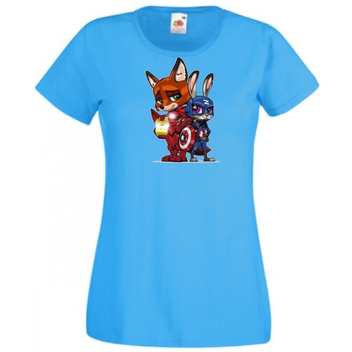 Humor kicsi Hősök  Róka és a nyúl (Vasember és Amerika kapitány) női rövid ujjú póló