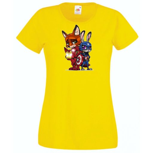 Humor kicsi Hősök  Róka és a nyúl (Vasember és Amerika kapitány) női rövid ujjú póló