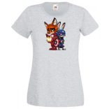 Humor kicsi Hősök  Róka és a nyúl (Vasember és Amerika kapitány) női rövid ujjú póló