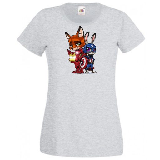 Humor kicsi Hősök  Róka és a nyúl (Vasember és Amerika kapitány) női rövid ujjú póló