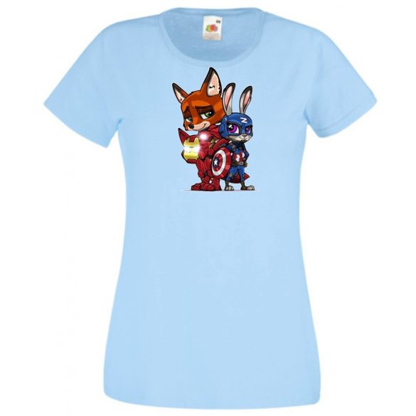 Humor kicsi Hősök  Róka és a nyúl (Vasember és Amerika kapitány) női rövid ujjú póló