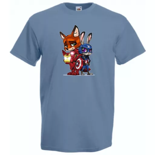 Humor kicsi Hősök  Róka és a nyúl (Vasember és Amerika kapitány) férfi rövid ujjú póló