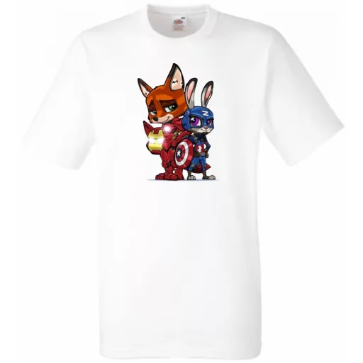 Humor kicsi Hősök  Róka és a nyúl (Vasember és Amerika kapitány) férfi rövid ujjú póló