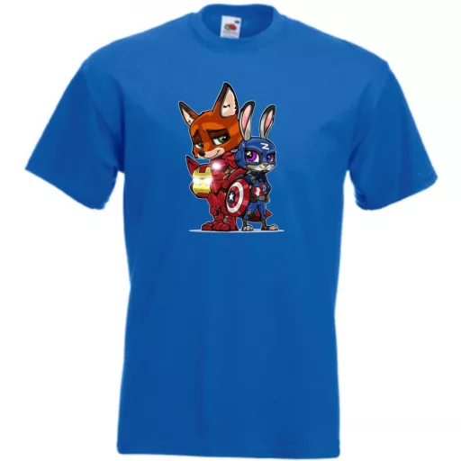 Humor kicsi Hősök  Róka és a nyúl (Vasember és Amerika kapitány) férfi rövid ujjú póló