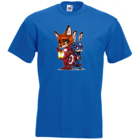 Humor kicsi Hősök  Róka és a nyúl (Vasember és Amerika kapitány) férfi rövid ujjú póló