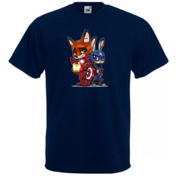 Humor kicsi Hősök  Róka és a nyúl (Vasember és Amerika kapitány) férfi rövid ujjú póló