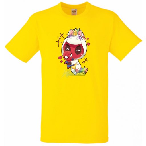 Humor - Kicsi Hősök - Deadpool Unikornis jelmezben pókember babával gyerek rövid ujjú póló