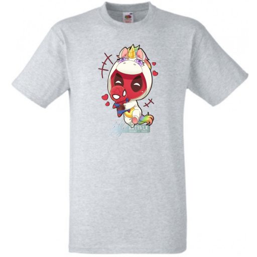 Humor - Kicsi Hősök - Deadpool Unikornis jelmezben pókember babával gyerek rövid ujjú póló