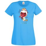 Humor - Kicsi Hősök - Deadpool Unikornis jelmezben pókember babával női rövid ujjú póló