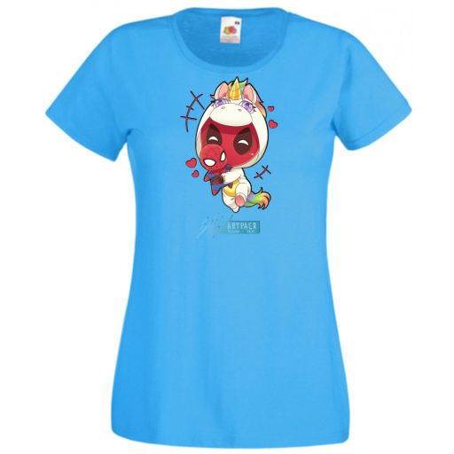 Humor - Kicsi Hősök - Deadpool Unikornis jelmezben pókember babával női rövid ujjú póló