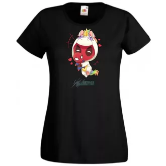   Humor - Kicsi Hősök - Deadpool Unikornis jelmezben pókember babával női rövid ujjú póló