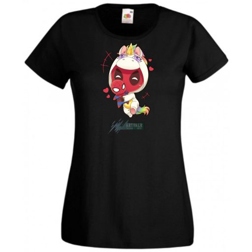 Humor - Kicsi Hősök - Deadpool Unikornis jelmezben pókember babával női rövid ujjú póló