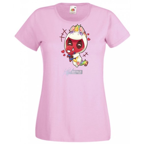 Humor - Kicsi Hősök - Deadpool Unikornis jelmezben pókember babával női rövid ujjú póló