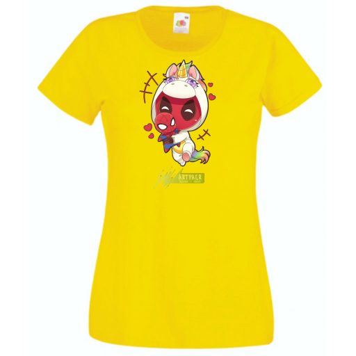 Humor - Kicsi Hősök - Deadpool Unikornis jelmezben pókember babával női rövid ujjú póló