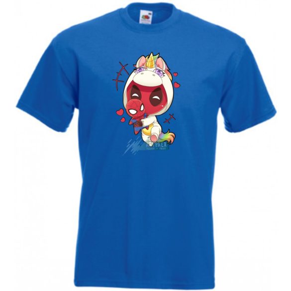 Humor - Kicsi Hősök - Deadpool Unikornis jelmezben pókember babával férfi rövid ujjú póló