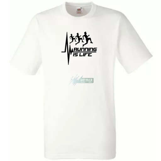 Running is life pulse heart rate frequency férfi rövid ujjú póló