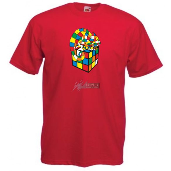 Kaméleon és a mágikus Rubik kocka férfi rövid ujjú póló