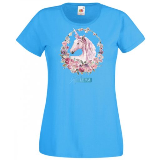 Unikornis virágkoszorúval női rövid ujjú póló
