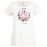 Unikornis virágkoszorúval női rövid ujjú póló