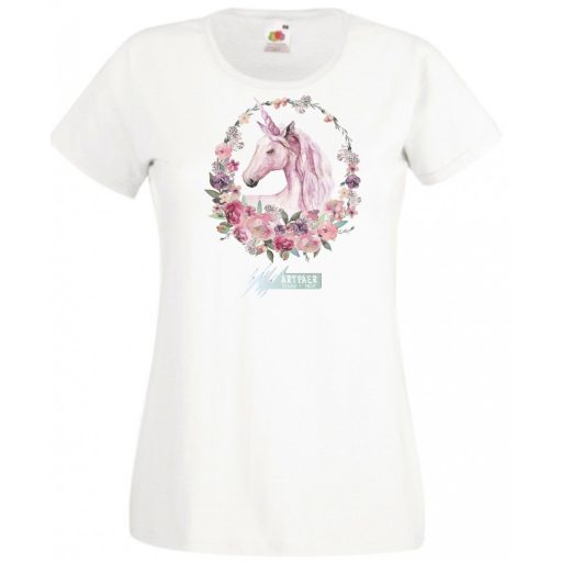 Unikornis virágkoszorúval női rövid ujjú póló