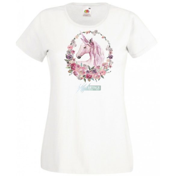 Unikornis virágkoszorúval női rövid ujjú póló