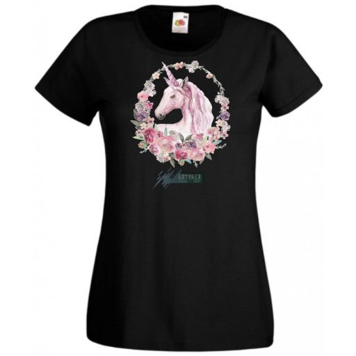 Unikornis virágkoszorúval női rövid ujjú póló