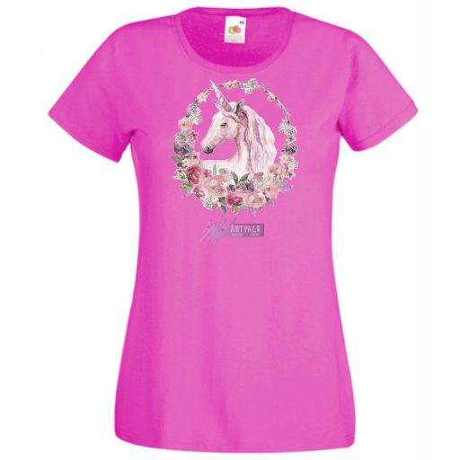 Unikornis virágkoszorúval női rövid ujjú póló