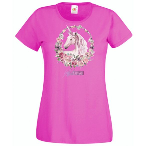 Unikornis virágkoszorúval női rövid ujjú póló