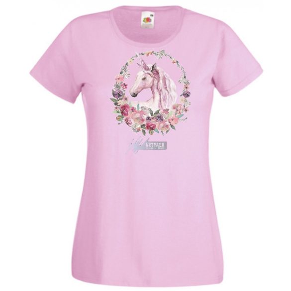 Unikornis virágkoszorúval női rövid ujjú póló