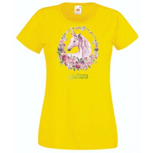 Unikornis virágkoszorúval női rövid ujjú póló