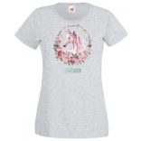 Unikornis virágkoszorúval női rövid ujjú póló