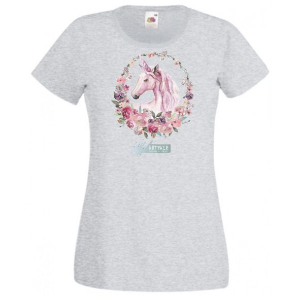 Unikornis virágkoszorúval női rövid ujjú póló
