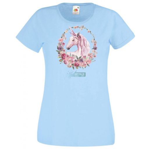 Unikornis virágkoszorúval női rövid ujjú póló