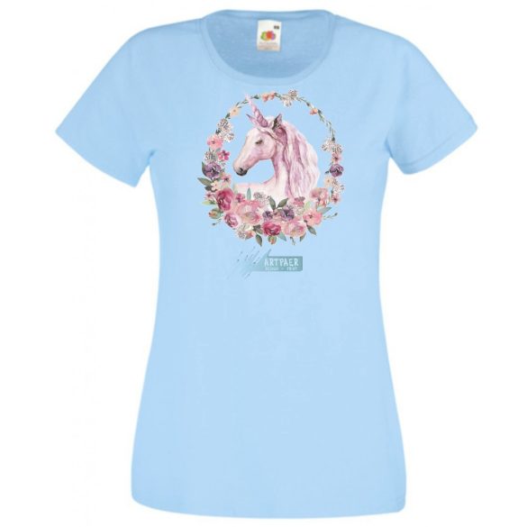 Unikornis virágkoszorúval női rövid ujjú póló