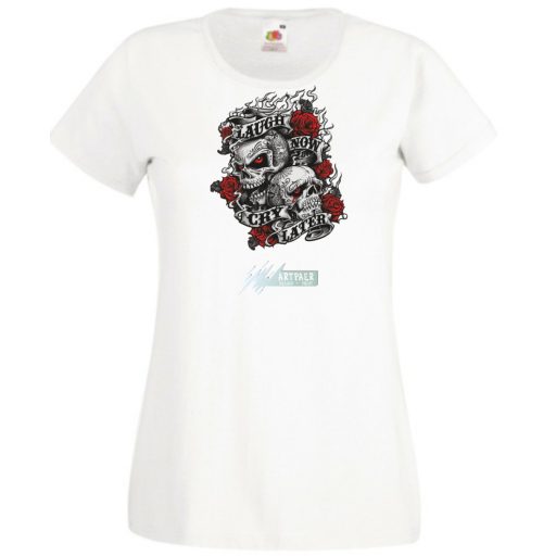 Nevess most, sírj később - koponyák rózsával női rövid ujjú póló