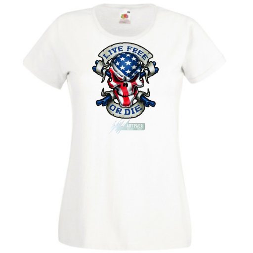 Amerikai zászlós koponya Élj szabadon, vagy halj meg női rövid ujjú póló