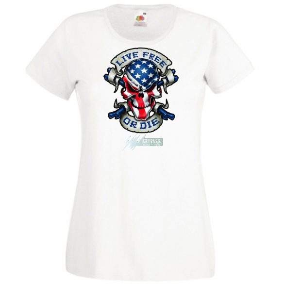 Amerikai zászlós koponya Élj szabadon, vagy halj meg női rövid ujjú póló