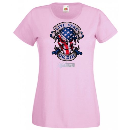 Amerikai zászlós koponya Élj szabadon, vagy halj meg női rövid ujjú póló