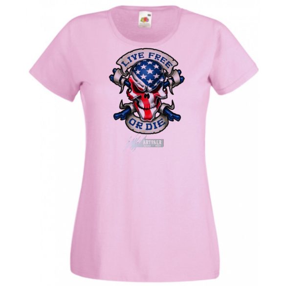 Amerikai zászlós koponya Élj szabadon, vagy halj meg női rövid ujjú póló
