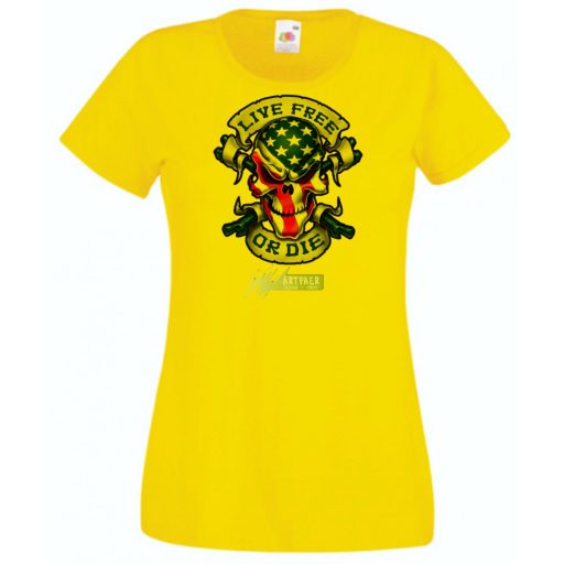 Amerikai zászlós koponya Élj szabadon, vagy halj meg női rövid ujjú póló