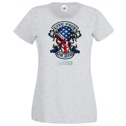 Amerikai zászlós koponya Élj szabadon, vagy halj meg női rövid ujjú póló