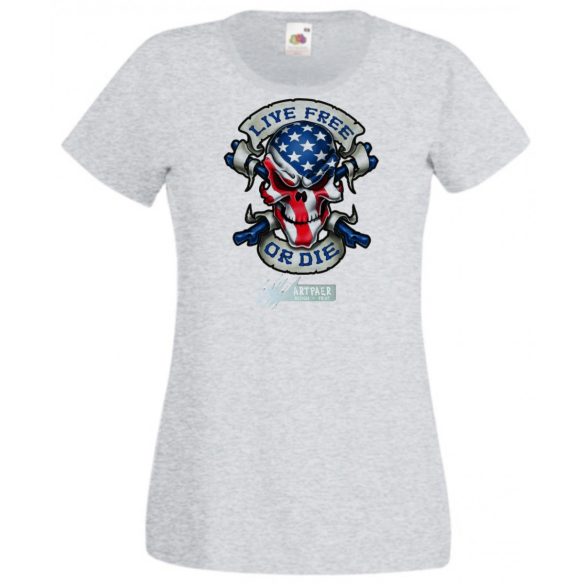 Amerikai zászlós koponya Élj szabadon, vagy halj meg női rövid ujjú póló