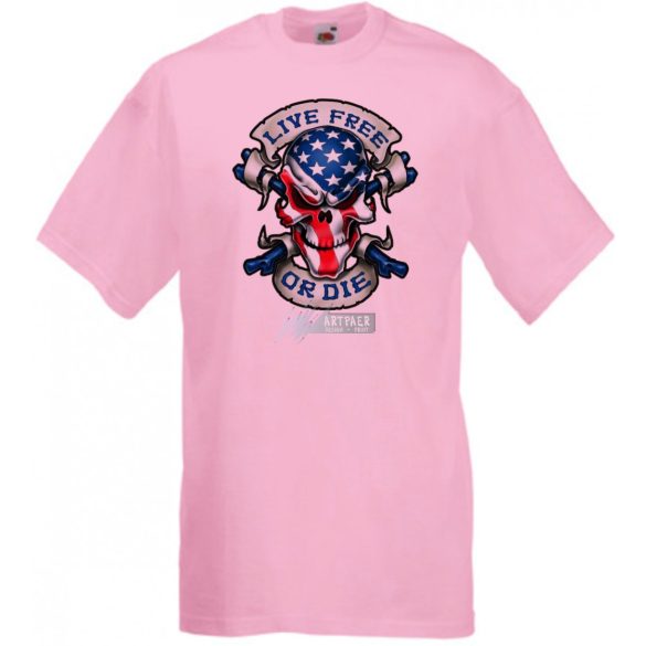 Amerikai zászlós koponya Élj szabadon, vagy halj meg férfi rövid ujjú póló