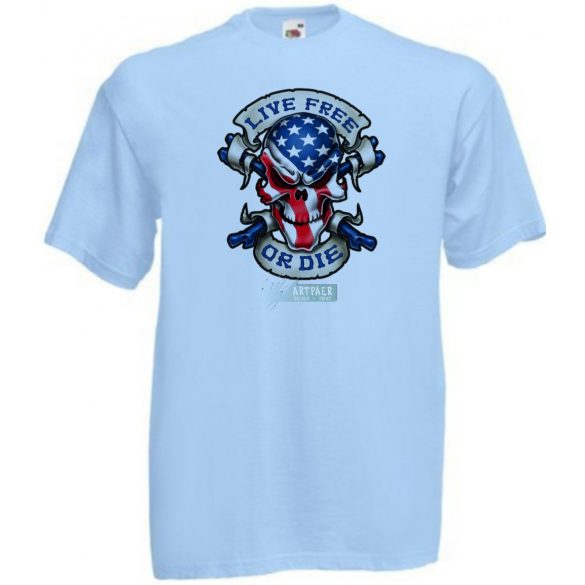 Amerikai zászlós koponya Élj szabadon, vagy halj meg férfi rövid ujjú póló
