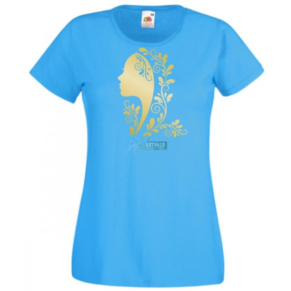 Női fej növény motívummal női rövid ujjú póló