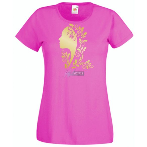 Női fej növény motívummal női rövid ujjú póló