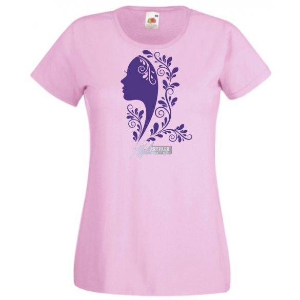 Női fej növény motívummal női rövid ujjú póló