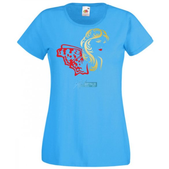 Női fej lepkés sállal női rövid ujjú póló