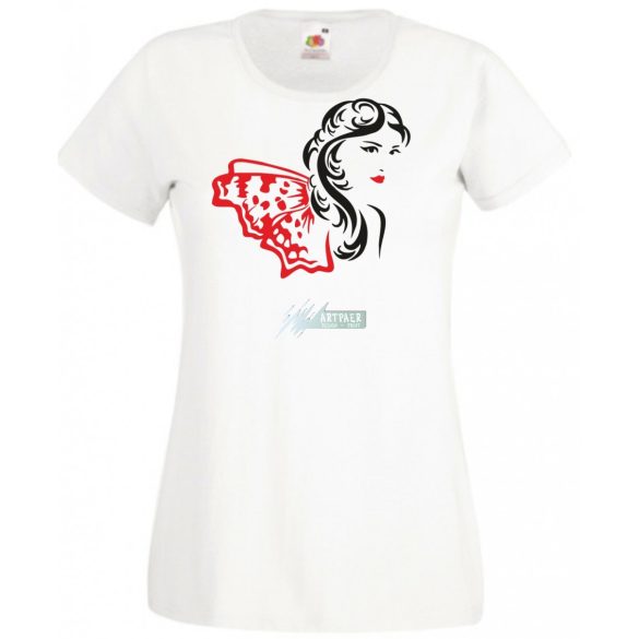 Női fej lepkés sállal női rövid ujjú póló