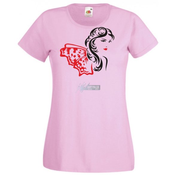 Női fej lepkés sállal női rövid ujjú póló